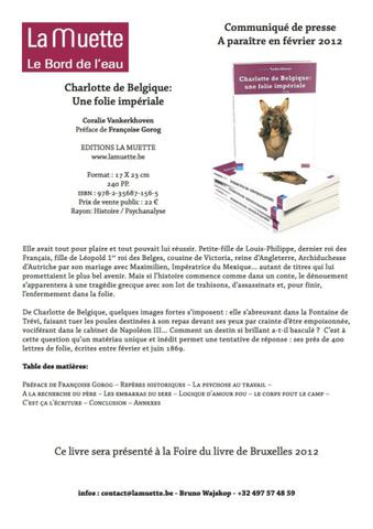 Un nouveau livre : Charlotte de Belgique, une folie impériale